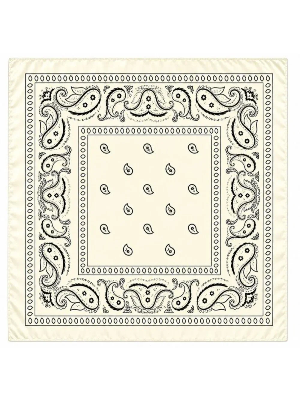 Ivory Black Paisley Wild Rag Scarf 35x35 Satin Western Cowgirl Cowboy Bandana